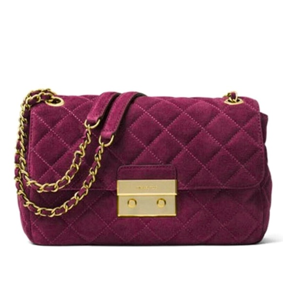 Michael Michael Kors Sloan plum Quilted Suede Large Chain Shoulder Bag - Picture 1 of 7